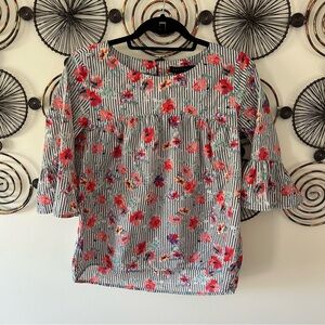 Sanctuary Pink Red Smocked Floral Blouse